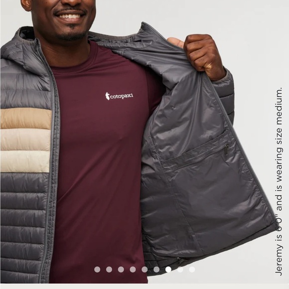 Cotopaxi Men’s XL Fuego Hooded Down Puffer Jacket Cinder Stripes Grey NWT - Picture 13 of 15
